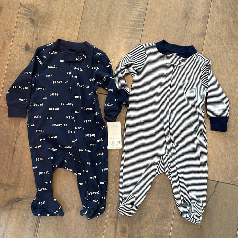 Carter’s onesie with footies, set of two. Size 3 months. NWT